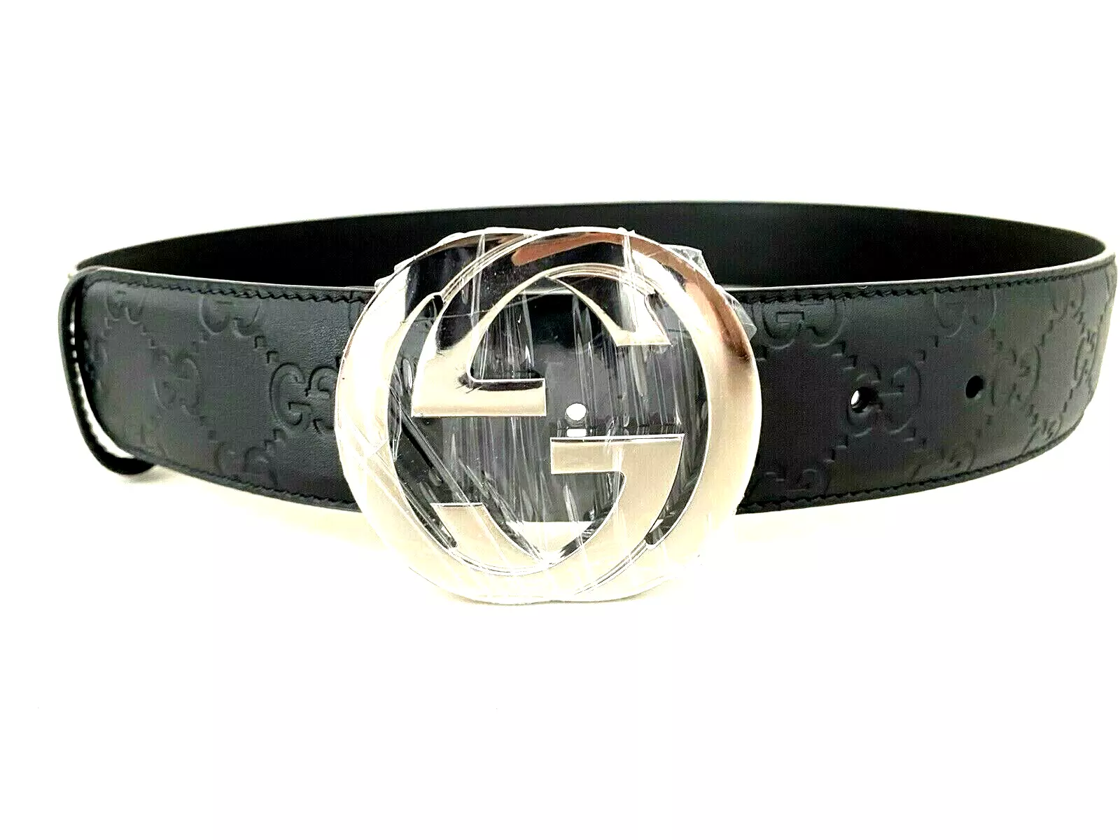 Ceinture Gucci pour homme taille 32/90 noir GG cuir gaufré argent GG LastTwo !