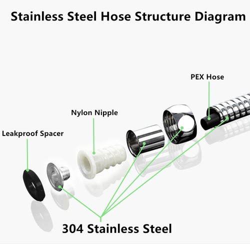 Manguera de ducha de acero inoxidable para cabezal de ducha, bidé - dorado, cromo, níquel cepillado - Imagen 19 de 25