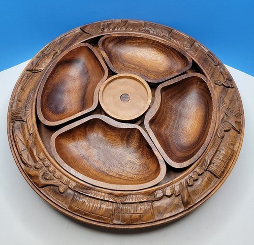 Vintage 18" Carved Wooden Lazy Susan. 