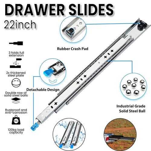 2x Locking Drawer Slides 120KG Heavy Duty Runners Trailer 350-950mm Draw Slide - Picture 16 of 19