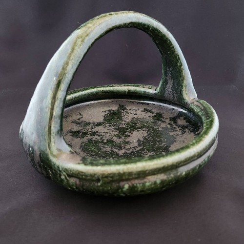 Antique Japanese OLD ORIBE ware Pottery Plate Bowl Deep Green Width:21cm/8.2inch - Picture 2 of 12