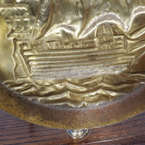 VTG MCM Peerage Brass Gong on Wood Base, Pirate Ship Sails Made England - Picture 8 of 11