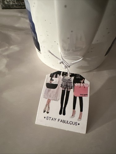 Large Amanda Greenwood Blue Bow Shoes Desinger Labels White Mug NEW - Picture 4 of 5