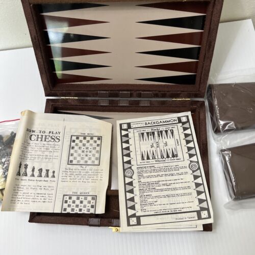Set valigetta pieghevole da viaggio vintage backgammon gioco righe velluto marrone - Foto 10 di 11