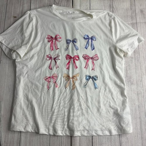Shein T-Shirt mehrfarbig Schleife Grafik Größe Large - Bild 1 von 4