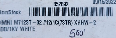 1 new 500' roll White Xhhw cu 12 Awg, 500 Ft, White, 7 strand