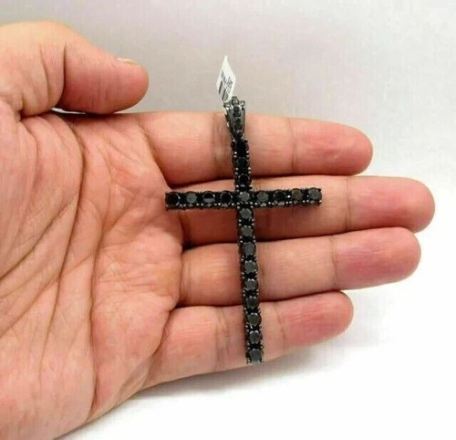 3.00Ct Round Cut Lab-Created Black Diamond Cross Pendant 14K Black Gold Plated - Picture 4 of 5