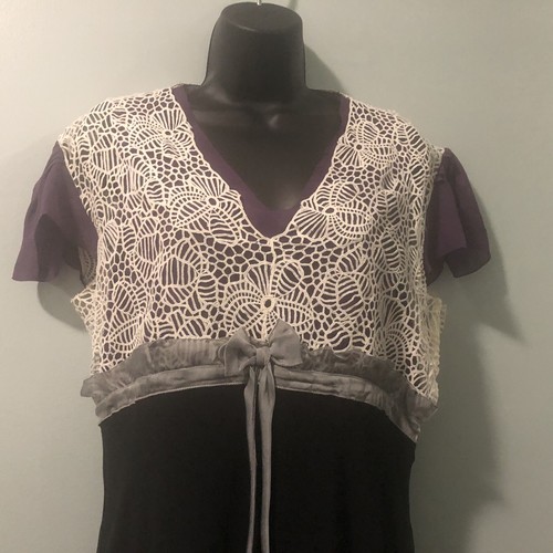 Abito da donna NINA RICCI viola nero vita impero taglia US 12 EU 44 morbido pizzo - Foto 2 di 11