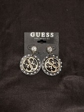 Guess Crystals Studs Work Play Black/ Gold Designer Bling Earrings NWT Rare!
