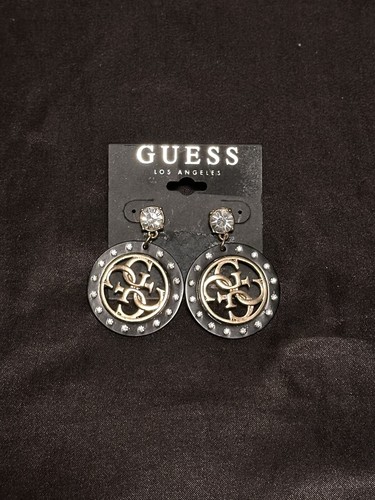 Guess Crystals Studs Work Play Black/ Gold Designer Bling Earrings NWT Rare! - Picture 1 of 4