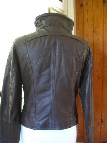 Ladies NEXT LEATHER JACKET 12 bomber biker blue lining brown real aviator flying - Picture 7 of 12