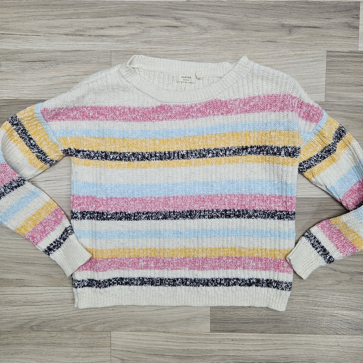 HARPER HERITAGE Womens White Colorful Rainbow Stripe Knit Sweater