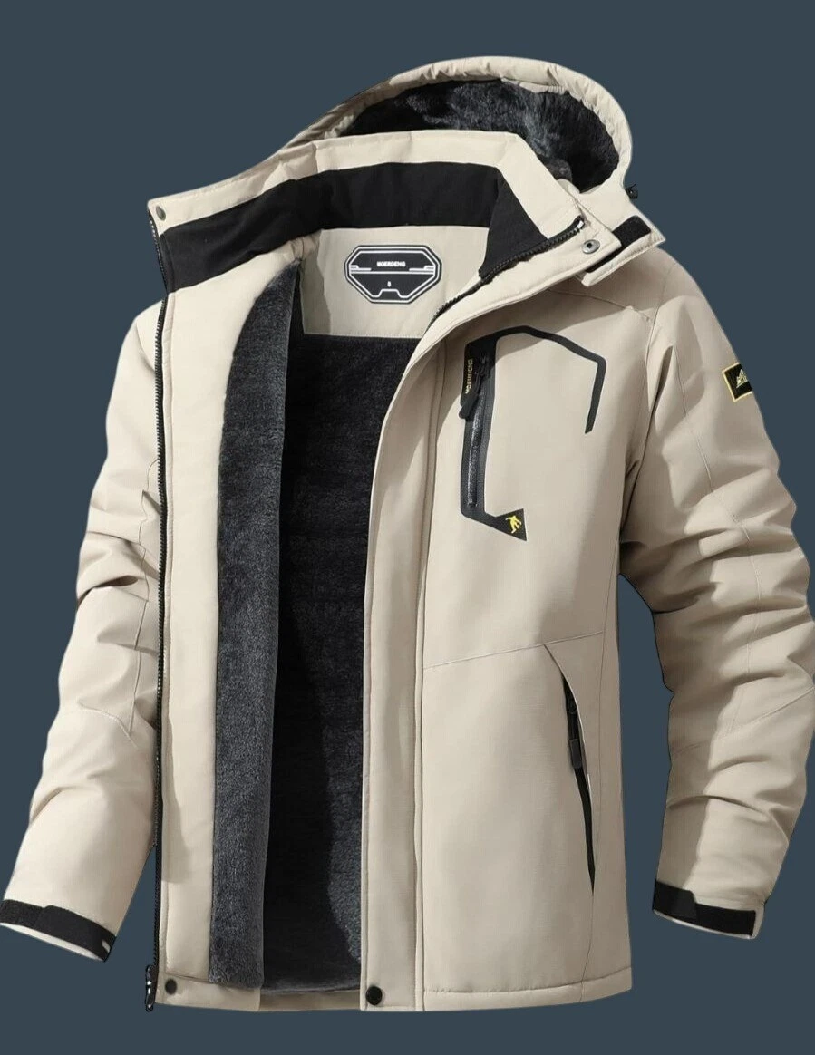 Moerdeng Mens Beige Waterproof Windproof Warm Hooded Winter Jacket L NWT