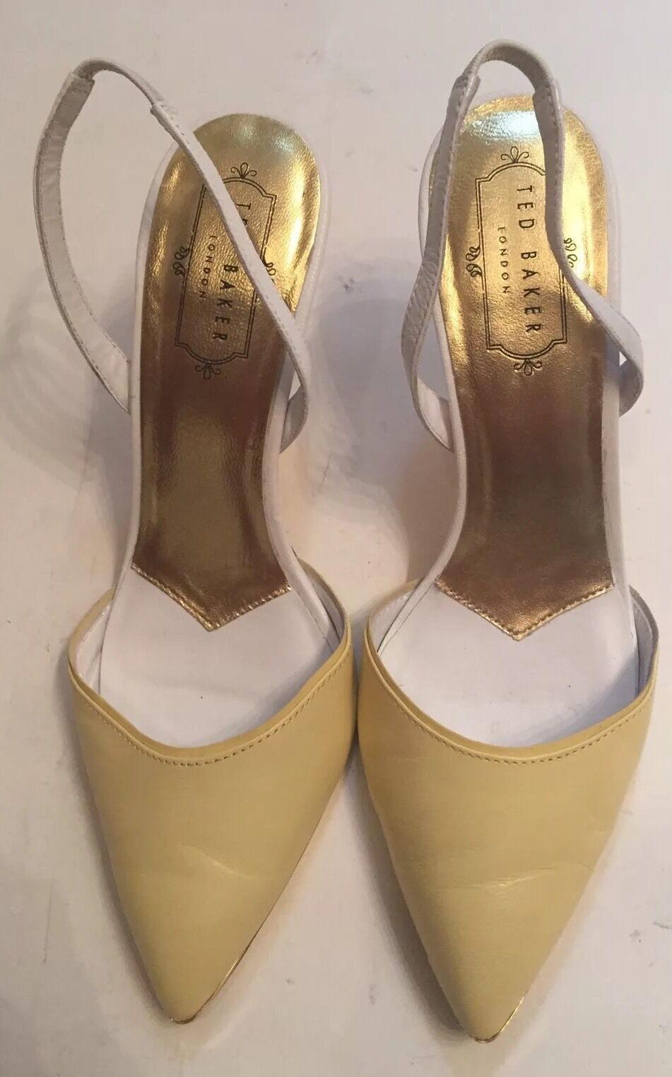 Ted Baker women's women's women's Slingbacks Leather Yellow White gold Heels Caareen 38.5 US 7.5 7f86c3 Ted Baker women's women's women's Slingbacks Leather Yellow White gold Heels Caareen 38.5 US 7.5 7f86c3