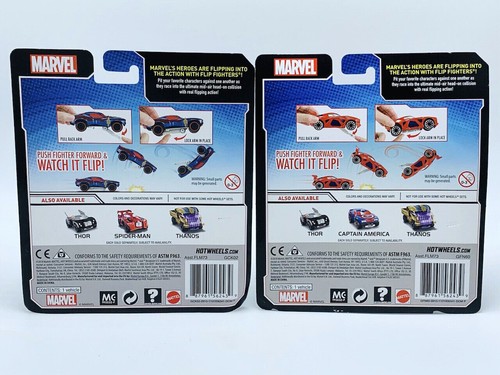 2 Hot Wheels Marvel Avengers Spiderman Capt America Flip Fighters Character Car - Picture 3 of 3