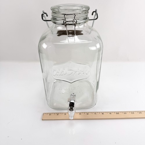 2 1/2Gal Quality Glassware Clear Glass Cold Drinks Square Disp. w/Spout & Handle - Picture 10 of 11