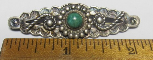 Navajo FANCY 1930's Silver Turquoise Bar Pin Brooch Fred Harvey Era NATIVE AMER. - Picture 13 of 20