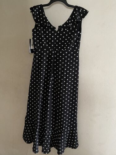 NWT sangria Faux-wrap, high-lo, ruffle, Lined polka dot Black dress Sz 6 - Picture 2 of 8