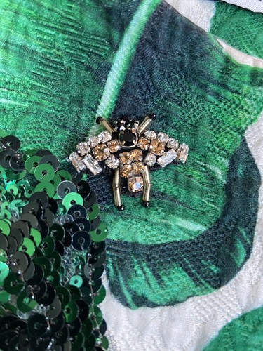 Dolce Gabbana Banana Leaf Cropped Jacket Pants Set 9/10 Green Sequin Brocade - Picture 8 of 17
