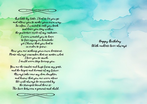 NEW DESIGN Happy 21st Birthday To MY Dear Daughter A5 Birthday Card Lovely Verse - Picture 2 of 4