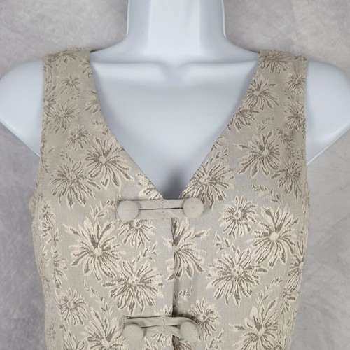 Vintage Floral Tunic Tank Womens Medium 6 Jacquard Asian Toggle Tie Back Fairy - Picture 3 of 23