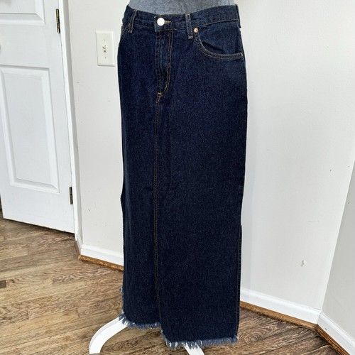 Vintage 90s Denim Jean Fringe Maxi Skirt 11 Cowgirl Western Country USA - Picture 14 of 18