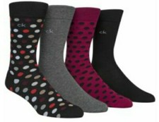 Calvin Klein Mens Combed Cotton Blend Gray/Black Burgundy PolkaDot Socks 4-Pack