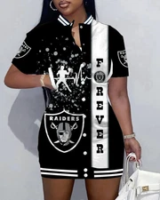 New styles Women's Varsity Jacket Dress Button Short Sleeve Pockets Dress