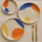 Next 12pc Juno Abstract Multi Dinner Set Dining Plates Bowl Tableware Kitchen