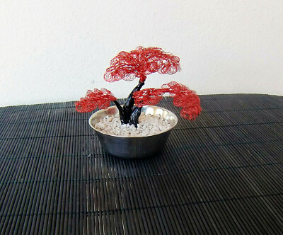 Drahtbaum Skulptur Dekobaum Bonsai Drahtkunst Handarbeit rot Kunstpflanzen  Deko | eBay.de