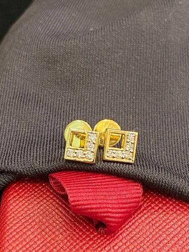 0,20 Cts Runde Brilliant Cut Natürliche Diamanten Quadrat Ohrstecker In 14K Gold - Picture 10 of 12