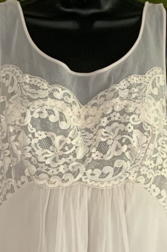 Vtg Pink SHADOWLINE Chiffon Overlay Nightgown Ivory Lace Sweep Long Gown Sz M - Picture 2 of 19