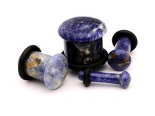 Pair of SINGLE FLARE Sodalite Stone Plugs organic gauges PICK SIZE