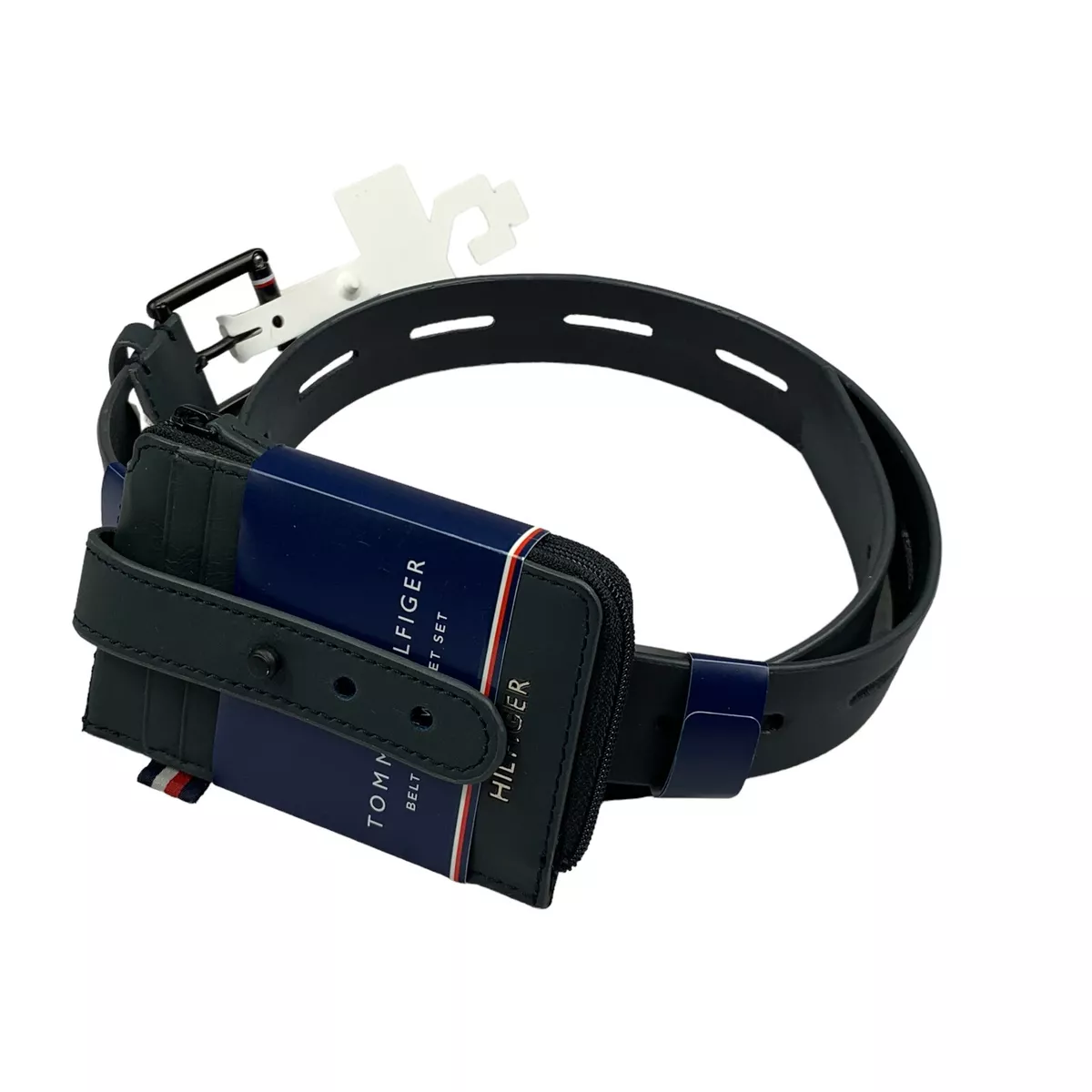 Tommy Hilfiger Mens 2 Piece Rubberized Wallet Belt Set Blue 30 32
