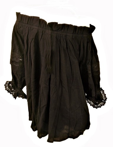 BLUSA TOP NEGRA CON HOMBROS DESCUBIERTOS DE ENCAJE, LUZABELLE PARIS, TALLA ÚNICA, LT444 - Imagen 3 de 3