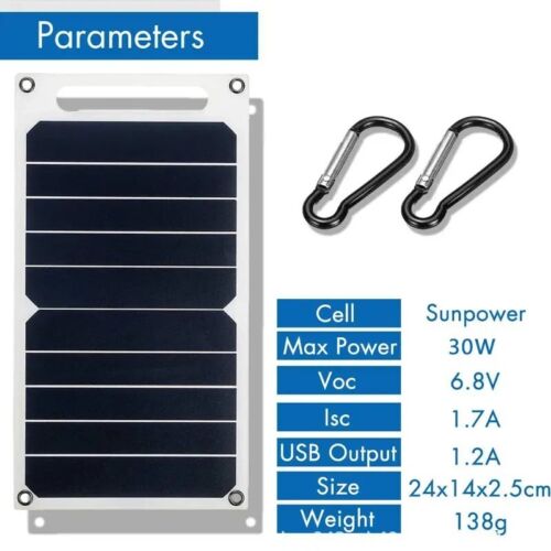 PANNELLO SOLARE USB 5V 30W CARICABATTERIA SOLARE PORTATILE POWER BANK CAMPEGGIO - Foto 2 di 9