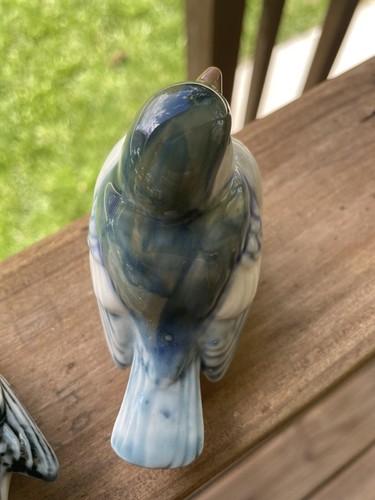 Vintage Otagiri coppia di fringuelli porcellana blu/grigio uccellino statuine mensola decorazione Giappone - Foto 5 di 10
