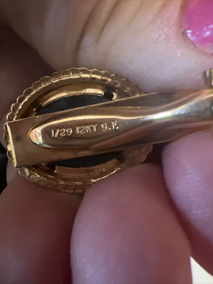 Barra de corbata cabujón verde 1/20 rellena de oro 12K. "Aprox 2""" Foto 3 de 3