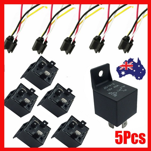 5Pcs 12V 40 Amp Car SPDT Automotive Relay DC 4 Pin 4 Wires W/ Harness Socket - Picture 1 of 7