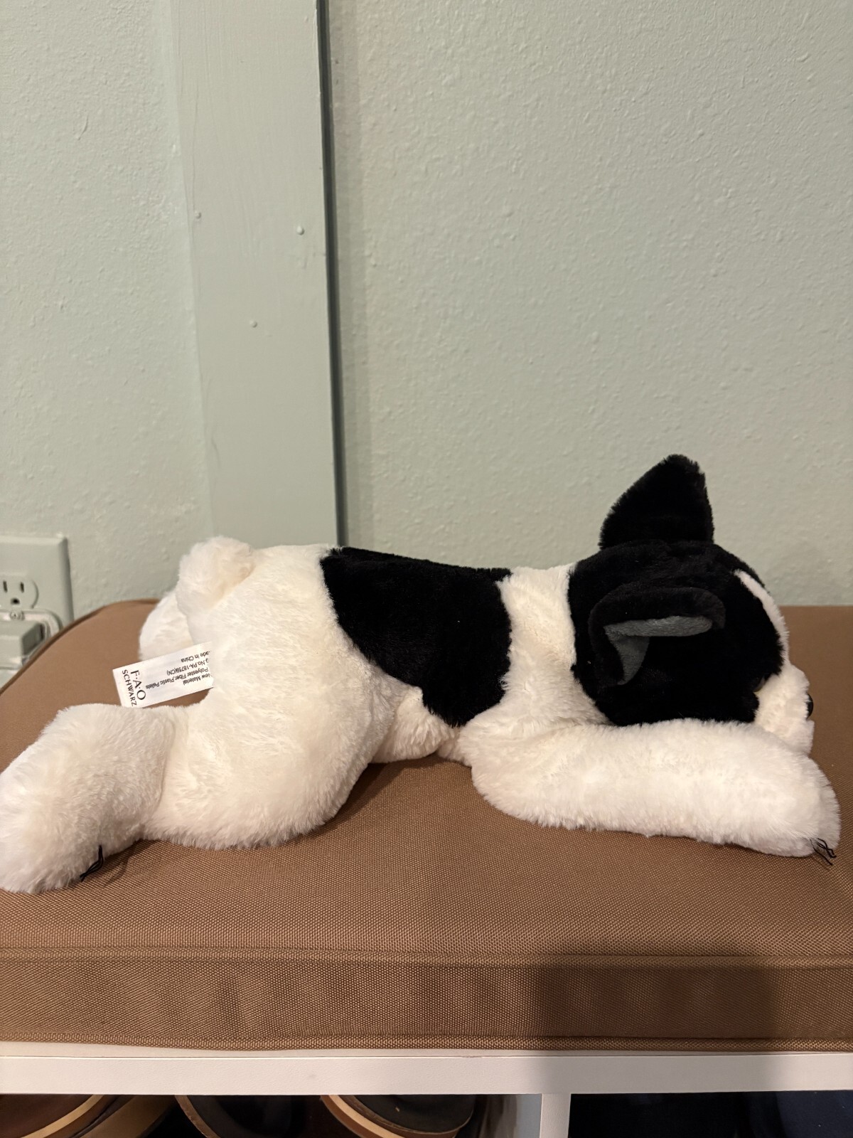 F.A.O. Schwarz Black & White Plush Dog 13 in Long