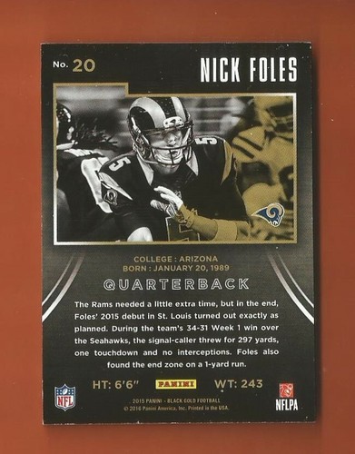 2015 PANINI BLACK GOLD WHITE GOLD NICK FOLES #d 45/99 ST. LOUIS RAMS - Foto 2 di 2