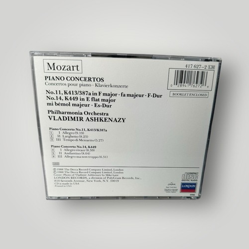 Mozart: Piano Concertos No.11 K413 & 14 K449 Vladimir Ashkenazy London 1988 CD - Picture 2 of 6