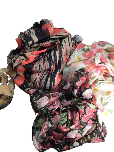 80s Infinity Scarves Mixed Lot of 4 Floral Abstract Geometric Mixed Material - Picture 5 of 6