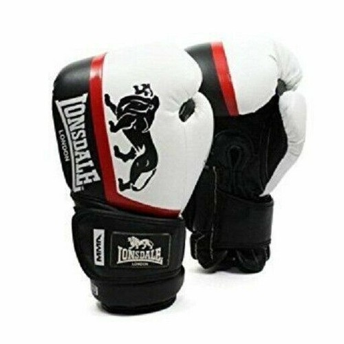 Pro Training LONSDALE Boxing Gloves PU Black White for Youth Senior