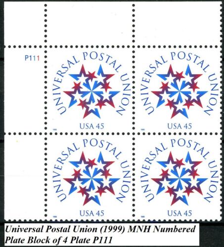 Universal Postal Union UPU STARS Plate Block of 4 Plate P111 MNH Scott's 3332 - Picture 2 of 2