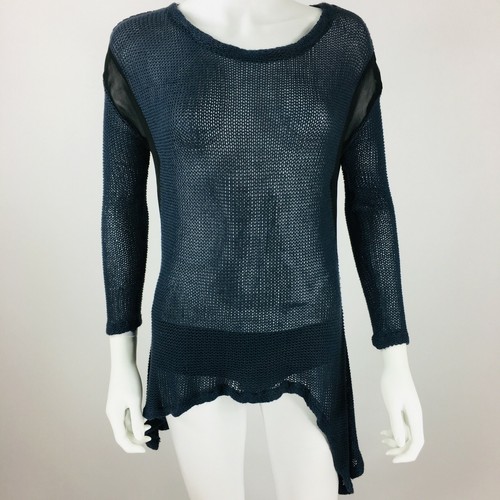Altar'd State Strick Top Gr. Medium Waffelstrick transparent Pullover dunkelblau schwarz - Bild 2 von 6