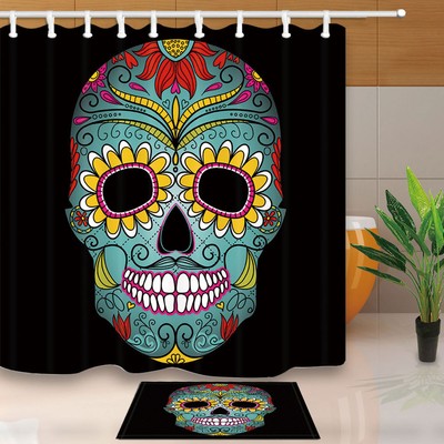 Sugar Skull Shower Curtain 71X71/" Waterproof Fabric 12 Hooks Mat for Bathroom