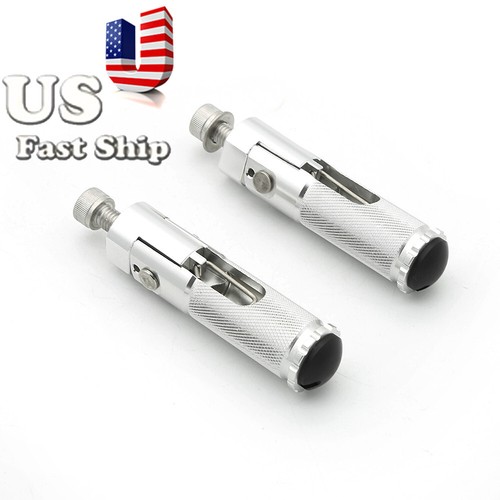 CNC M8 Universal Motorcycle Foldable Footpegs Foot Pegs Pedal Footrest Silver - Picture 5 of 14