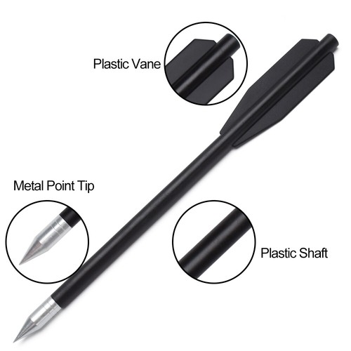 Miniature Crossbow Bolts Plastic Body with Sharp Metal Point Tip Black 12X - Picture 6 of 10