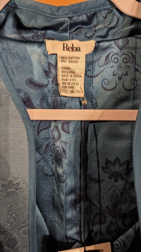 NWT Reba Blue Open Embroidered Jacket Women 14 Cotton w/ Silk Lining Floral - Picture 4 of 7